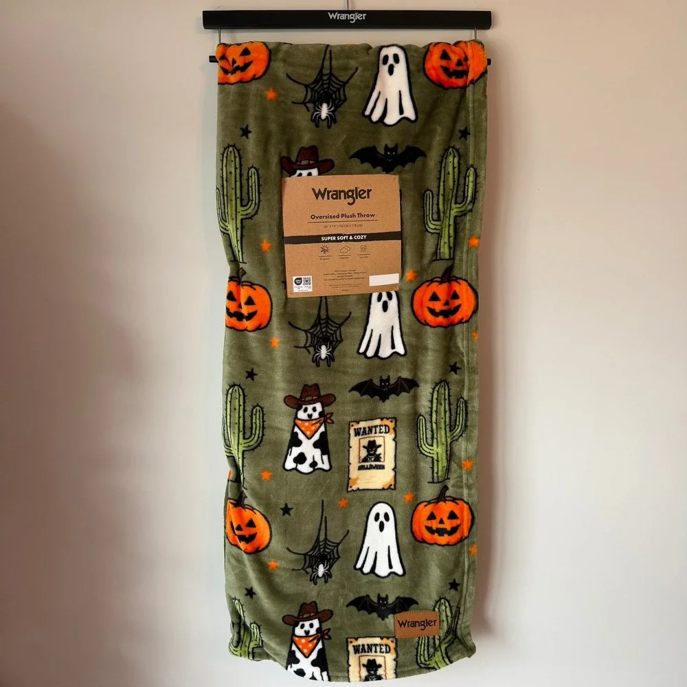 New Wrangler Green Western Cowboy Ghost 60x70 Blanket Halloween Wanted Pumpkin